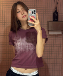 JUAN HOMME（ジュアンオム）の「ウィメンズクロップブラシフェイディングハーフスリーブTシャツ（ワイン）（Tシャツ/カットソー）」