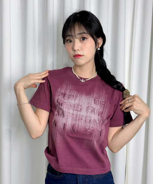 JUAN HOMME（ジュアンオム）の「ウィメンズクロップブラシフェイディングハーフスリーブTシャツ（ワイン）（Tシャツ/カットソー・レディース・その他・FREE）」の8枚目の写真