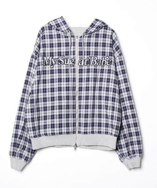 My sugar Babe（マイシュガーベイブ）の「reversible zip hoodie（スウェット・メンズ・グレー系/ネイビー系・LARGE/MEDIUM）」の4枚目の写真