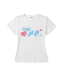 スターハートレタリングプリンティングスリムフィット半袖Tシャツアイボリー