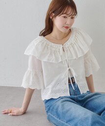 前リボンレースフリルブラウス