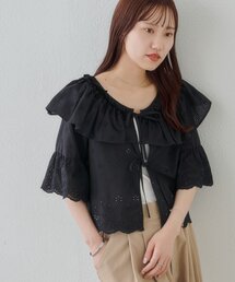前リボンレースフリルブラウス