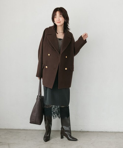 RIVE DROITE(リヴドロワ)の「【リバイバル/新色追加】ラグランPコート(オフィスカジュアル/秋服/冬服)(ピーコート・レディース・ベージュ/ブラウン/ネイビー・38/36)」の4枚目の写真