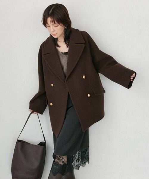 RIVE DROITE(リヴドロワ)の「【リバイバル/新色追加】ラグランPコート(オフィスカジュアル/秋服/冬服)(ピーコート・レディース・ベージュ/ブラウン/ネイビー・38/36)」の8枚目の写真
