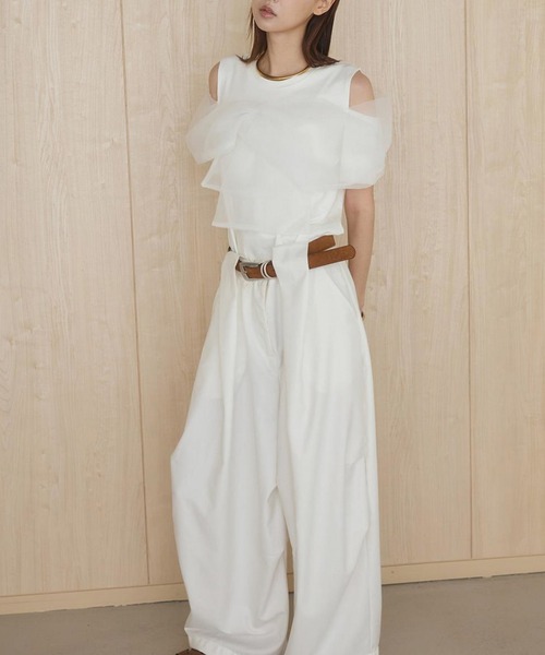 ADDITION STORE(アディションストア)の「\胸元から袖周りのチュールが女子力UP/シアーチュールスリーブ オフショルTシャツ(Tシャツ/カットソー・レディース・ホワイト/ブラック・FREE)」の14枚目の写真