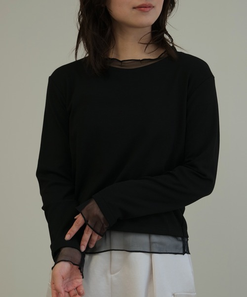 LYORI(リオリ)の「シアーレイヤード ロングTシャツ(Tシャツ/カットソー・レディース・ホワイト/ブラック・FREE)」の1枚目の写真