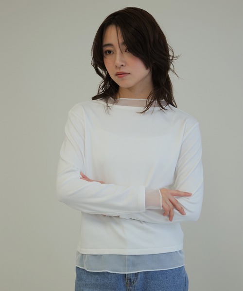 LYORI(リオリ)の「シアーレイヤード ロングTシャツ(Tシャツ/カットソー・レディース・ホワイト/ブラック・FREE)」の5枚目の写真
