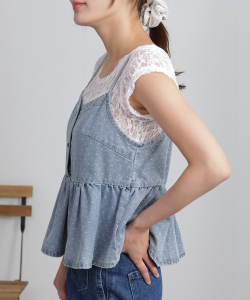 pumpkin port(パンプキンポート)の「ストレッチレース半袖カットソー(Tシャツ/カットソー・レディース・ベージュ/ホワイト・M)」の10枚目の写真