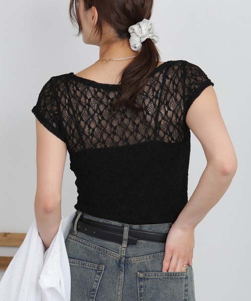 pumpkin port(パンプキンポート)の「ストレッチレース半袖カットソー(Tシャツ/カットソー・レディース・ベージュ/ホワイト・M)」の17枚目の写真
