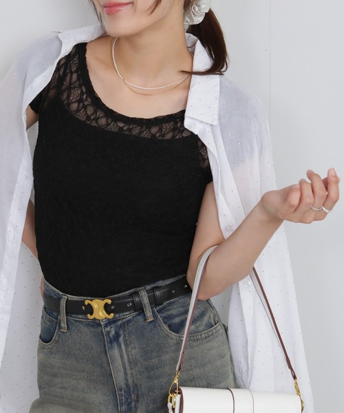 pumpkin port(パンプキンポート)の「ストレッチレース半袖カットソー(Tシャツ/カットソー・レディース・ベージュ/ホワイト・M)」の20枚目の写真