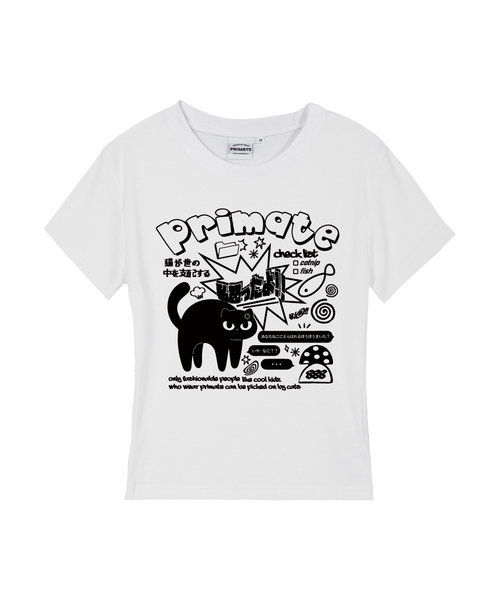 PRIMATE(プライメイト)の「MAD CAT レディース スリムフィット 半袖Tシャツ 5 COLORS(Tシャツ/カットソー・レディース・ホワイト/ブラック/クリーム/カーキ/チャコール・SMALL/LARGE/MEDIUM)」の1枚目の写真
