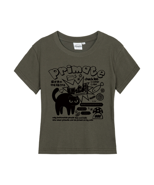 PRIMATE(プライメイト)の「MAD CAT レディース スリムフィット 半袖Tシャツ 5 COLORS(Tシャツ/カットソー・レディース・ホワイト/ブラック/クリーム/カーキ/チャコール・SMALL/LARGE/MEDIUM)」の5枚目の写真