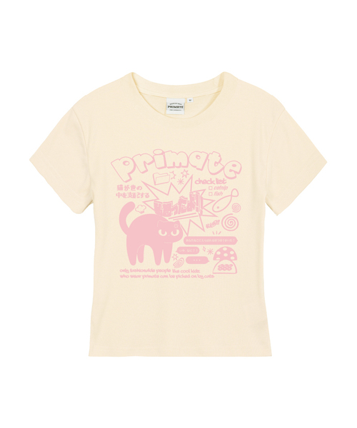 PRIMATE(プライメイト)の「MAD CAT レディース スリムフィット 半袖Tシャツ 5 COLORS(Tシャツ/カットソー・レディース・ホワイト/ブラック/クリーム/カーキ/チャコール・SMALL/LARGE/MEDIUM)」の4枚目の写真