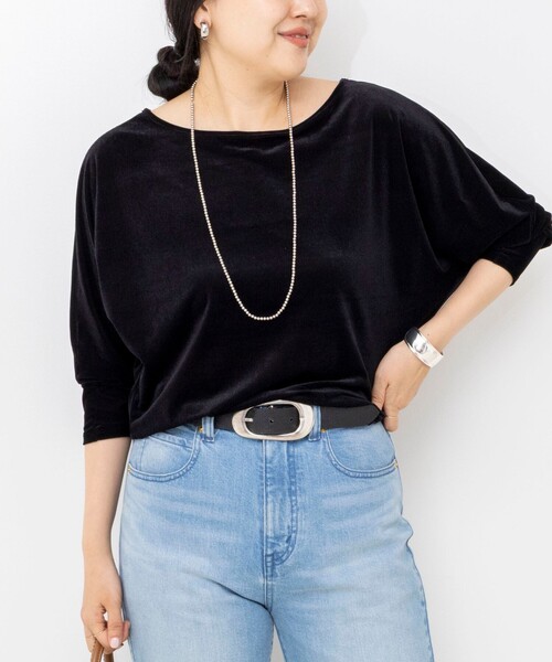 NOLLEY’S Sophi(ノーリーズソフィ)の「【BECシリーズ】ウォッシャブルベロアドルマン2WAYプルオーバー(Tシャツ/カットソー・レディース・ブラック/サーモンピンク/カーキ・38)」の2枚目の写真