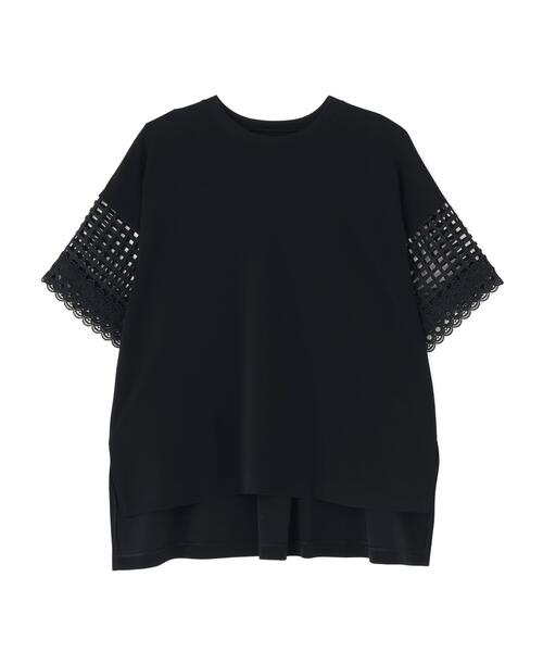 【美品】アドーア⭐️定価47300円 ADORE マットポンチカットソー ブラック マットポンチ レーススリーブトップス（Tシャツ/カットソー）｜ADORE