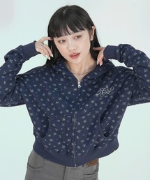 FLOWER WAFFLE ZIP PARKA / 小花柄 / ワッフル / サーマル / 韓国ストリート / ウィッシュコア ジップパーカー