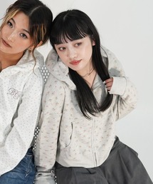 FLOWER WAFFLE ZIP PARKA / 小花柄 / ワッフル / サーマル / 韓国ストリート / ウィッシュコア ジップパーカー