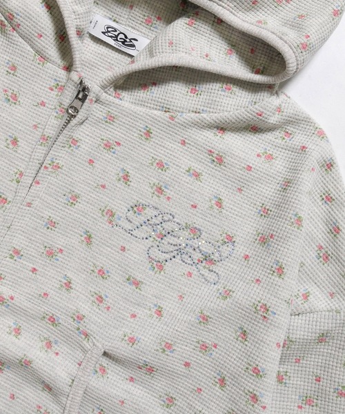 BGL(ビージーエル)の「FLOWER WAFFLE ZIP PARKA / 小花柄 / ワッフル / サーマル / 韓国ストリート / ウィッシュコア ジップパーカー(パーカー・レディース・ネイビー/ホワイト/グレー・FREE)」の9枚目の写真