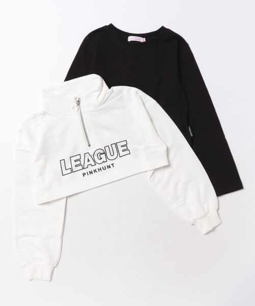 PINKHUNT(ピンクハント)の「PINKHUNT ロンT付き衿ジップトレーナー 1965K(スウェット・キッズ・ホワイト/ブラック・130cm/140cm/150cm/160cm/120cm)」の1枚目の写真