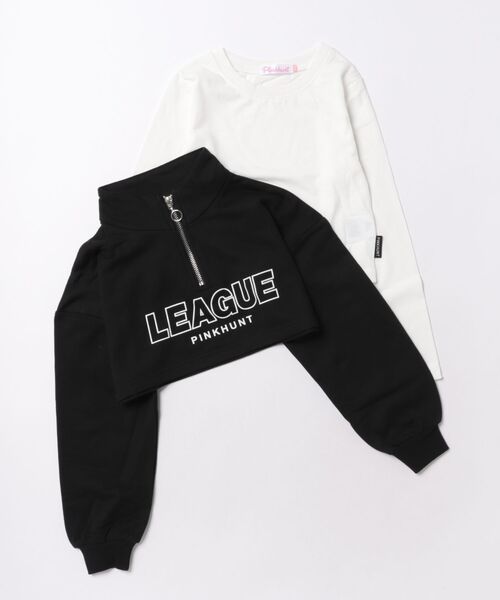 PINKHUNT(ピンクハント)の「PINKHUNT ロンT付き衿ジップトレーナー 1965K(スウェット・キッズ・ホワイト/ブラック・130cm/140cm/150cm/160cm/120cm)」の2枚目の写真