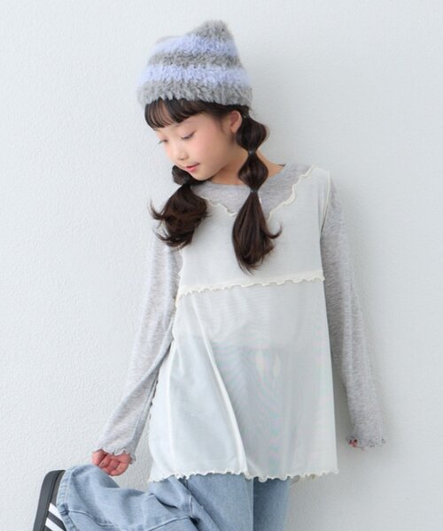 CIAOPANIC TYPY(チャオパニックティピー)の「【KIDS】チュールレイヤードシアースラブトップス(Tシャツ/カットソー・キッズ・アイボリー/ミント/グレー/ブラック・110/150/130)」の4枚目の写真