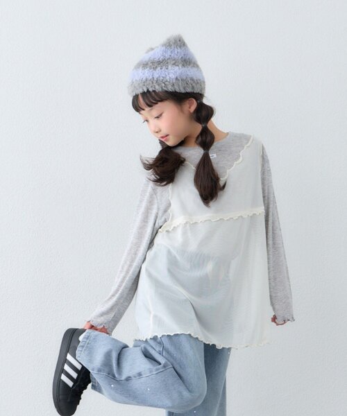 CIAOPANIC TYPY(チャオパニックティピー)の「【KIDS】チュールレイヤードシアースラブトップス(Tシャツ/カットソー・キッズ・アイボリー/ミント/グレー/ブラック・110/150/130)」の7枚目の写真