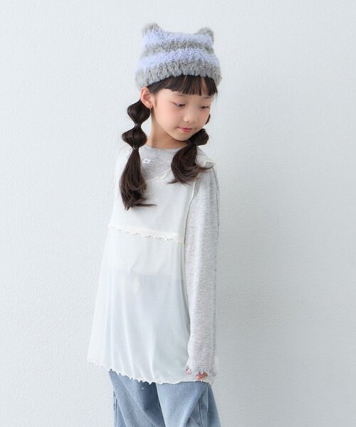 CIAOPANIC TYPY(チャオパニックティピー)の「【KIDS】チュールレイヤードシアースラブトップス(Tシャツ/カットソー・キッズ・アイボリー/ミント/グレー/ブラック・110/150/130)」の8枚目の写真