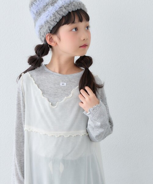 CIAOPANIC TYPY(チャオパニックティピー)の「【KIDS】チュールレイヤードシアースラブトップス(Tシャツ/カットソー・キッズ・アイボリー/ミント/グレー/ブラック・110/150/130)」の9枚目の写真