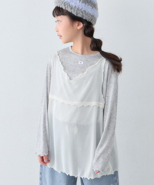 CIAOPANIC TYPY(チャオパニックティピー)の「【KIDS】チュールレイヤードシアースラブトップス(Tシャツ/カットソー・キッズ・アイボリー/ミント/グレー/ブラック・110/150/130)」の10枚目の写真