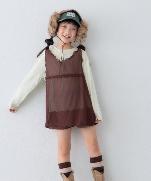 CIAOPANIC TYPY(チャオパニックティピー)の「【KIDS】チュールレイヤードシアースラブトップス(Tシャツ/カットソー・キッズ・アイボリー/ミント/グレー/ブラック・110/150/130)」の15枚目の写真