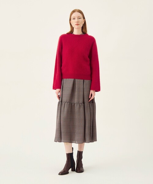 BALLSEY(ボールジィ)の「フラッフィーヤーン ビルドネックプルオーバー(ニット/セーター・レディース・ダークブラウン/ライトブルー/レッド・S)」の7枚目の写真