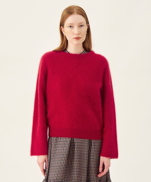 BALLSEY(ボールジィ)の「フラッフィーヤーン ビルドネックプルオーバー(ニット/セーター・レディース・ダークブラウン/ライトブルー/レッド・S)」の4枚目の写真