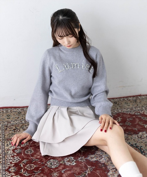clear（クリア）の「ビジューロゴニットトップス［骨格ストレート／大人ガーリー／きれいめカジュアル］（ニット/セーター・レディース・グレー/ブラック/アイボリー/ピンク・F）」の3枚目の写真