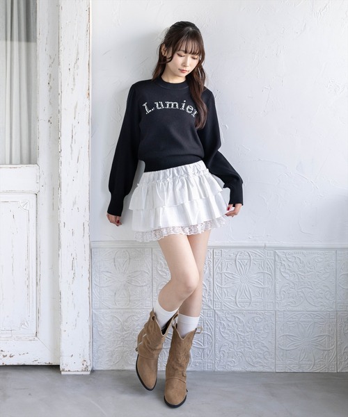 clear（クリア）の「ビジューロゴニットトップス［骨格ストレート／大人ガーリー／きれいめカジュアル］（ニット/セーター・レディース・グレー/ブラック/アイボリー/ピンク・F）」の12枚目の写真