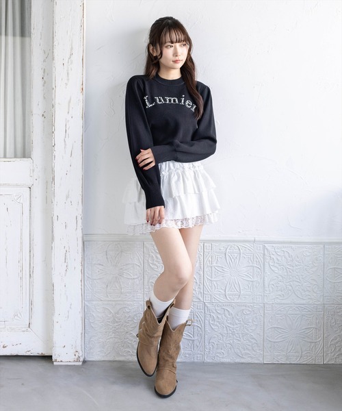 clear（クリア）の「ビジューロゴニットトップス［骨格ストレート／大人ガーリー／きれいめカジュアル］（ニット/セーター・レディース・グレー/ブラック/アイボリー/ピンク・F）」の13枚目の写真
