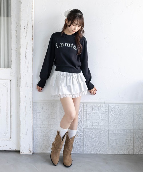 clear（クリア）の「ビジューロゴニットトップス［骨格ストレート／大人ガーリー／きれいめカジュアル］（ニット/セーター・レディース・グレー/ブラック/アイボリー/ピンク・F）」の14枚目の写真