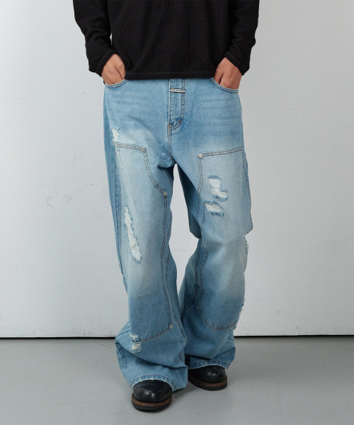 THEVINYLHOUSE(ザバイニルハウス)の「DESTROYED BOOTS CUT DENIM PANTS LIGHT BLUE(デニムパンツ・レディース・その他・SMALL/MEDIUM/LARGE)」の4枚目の写真