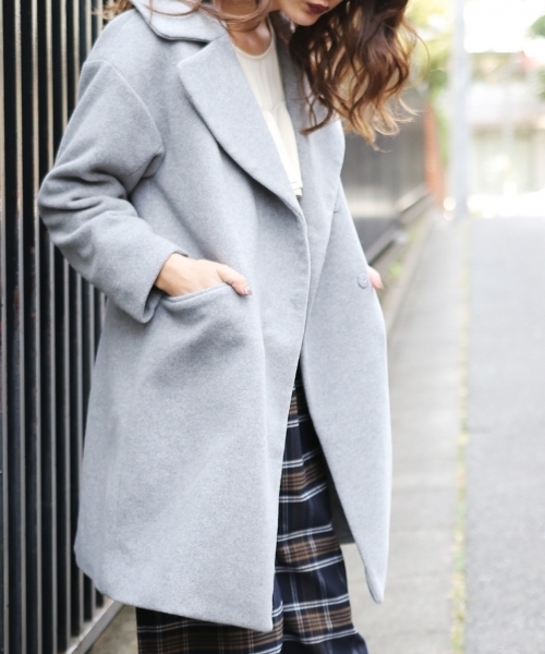 PAGEBOY（ページボーイ）の「BIGチェスターコート（チェスターコート・レディース・オレンジ/杢グレー/ネイビー/ホワイト系その他2・MEDIUM/SMALL）」の3枚目の写真