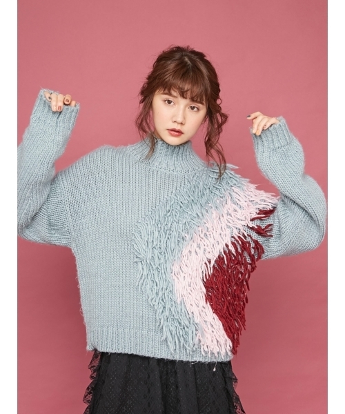 merry jenny（メリージェニー）の「ふさふさフリンジニット（ニット/セーター・レディース・オフホワイト/ピンク/ミント・FREE）」の3枚目の写真