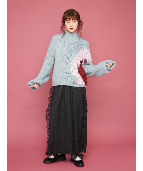 merry jenny（メリージェニー）の「ふさふさフリンジニット（ニット/セーター・レディース・オフホワイト/ピンク/ミント・FREE）」の4枚目の写真