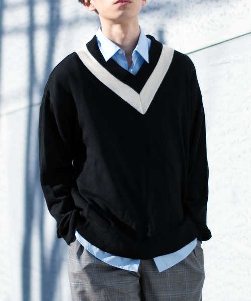 STUDIOUS（ステュディオス）の「【STUDIOUS】シルクブレンドVネックチルデンニット（ニット/セーター・メンズ・ネイビー/ブラック/オレンジ・2/1/3）」の13枚目の写真