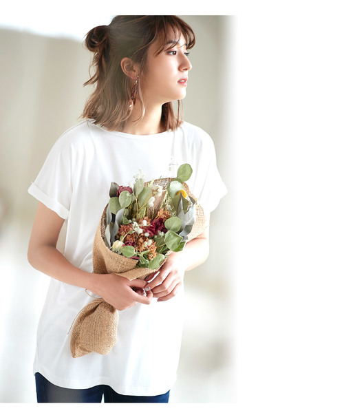 KOBE LETTUCE（コウベレタス）の「うるおい保湿成分アルガンオイル配合☆袖ロールアップシンプルカットソーTシャツ/トップス/レディース[C3309]神戸レタス（Tシャツ/カットソー・レディース・ブラック/ネイビー/オフホワイト/グリーン/ホワイト×ブラック・FREE）」の20枚目の写真