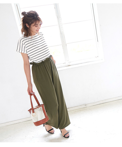 KOBE LETTUCE（コウベレタス）の「うるおい保湿成分アルガンオイル配合☆袖ロールアップシンプルカットソーTシャツ/トップス/レディース[C3309]神戸レタス（Tシャツ/カットソー・レディース・ブラック/ネイビー/オフホワイト/グリーン/ホワイト×ブラック・FREE）」の6枚目の写真