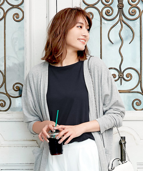KOBE LETTUCE（コウベレタス）の「うるおい保湿成分アルガンオイル配合☆袖ロールアップシンプルカットソーTシャツ/トップス/レディース[C3309]神戸レタス（Tシャツ/カットソー・レディース・ブラック/ネイビー/オフホワイト/グリーン/ホワイト×ブラック・FREE）」の7枚目の写真