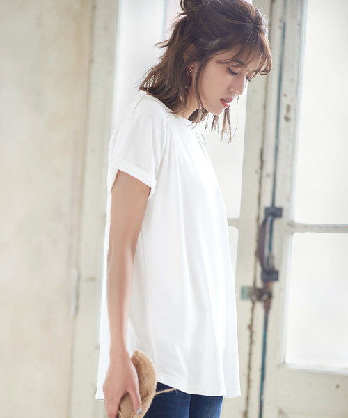 KOBE LETTUCE（コウベレタス）の「うるおい保湿成分アルガンオイル配合☆袖ロールアップシンプルカットソーTシャツ/トップス/レディース[C3309]神戸レタス（Tシャツ/カットソー・レディース・ブラック/ネイビー/オフホワイト/グリーン/ホワイト×ブラック・FREE）」の22枚目の写真