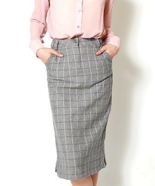 aimoha(アイモハ)の「格子柄ミモレタイトスカート(スカート・レディース・ブルー/グリーン/ブラック・SMALL/MEDIUM/X-LARGE/LARGE/XX-LARGE)」の2枚目の写真