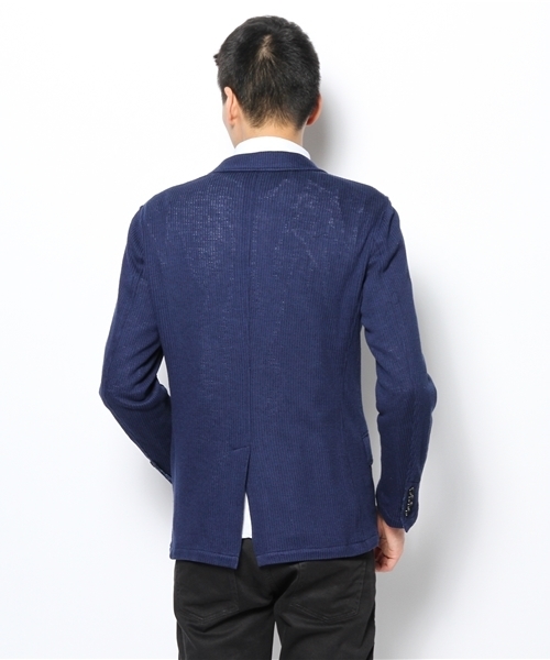MEN'S BIGI（メンズビギ）の「ニットジャケット/コットンリネン（テーラードジャケット・メンズ・ネイビー/オフホワイト・SMALL/LARGE/MEDIUM/LL）」の9枚目の写真