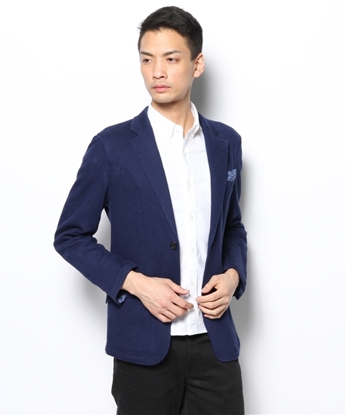 MEN'S BIGI（メンズビギ）の「ニットジャケット/コットンリネン（テーラードジャケット・メンズ・ネイビー/オフホワイト・SMALL/LARGE/MEDIUM/LL）」の10枚目の写真