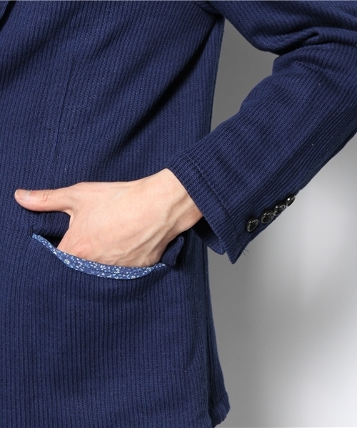 MEN'S BIGI（メンズビギ）の「ニットジャケット/コットンリネン（テーラードジャケット・メンズ・ネイビー/オフホワイト・SMALL/LARGE/MEDIUM/LL）」の3枚目の写真