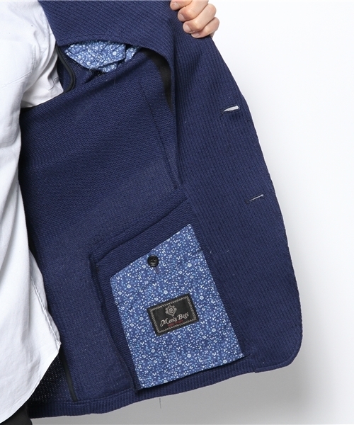 MEN'S BIGI（メンズビギ）の「ニットジャケット/コットンリネン（テーラードジャケット・メンズ・ネイビー/オフホワイト・SMALL/LARGE/MEDIUM/LL）」の5枚目の写真